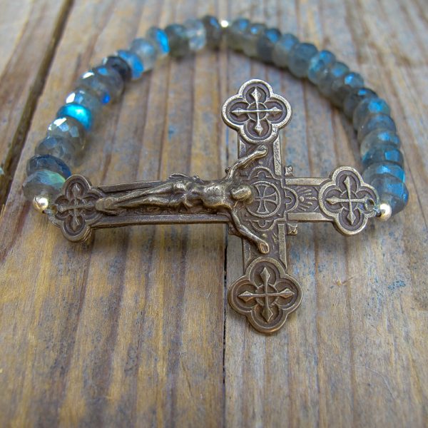 Crucifix on Labradorite Gemstone Bracelet