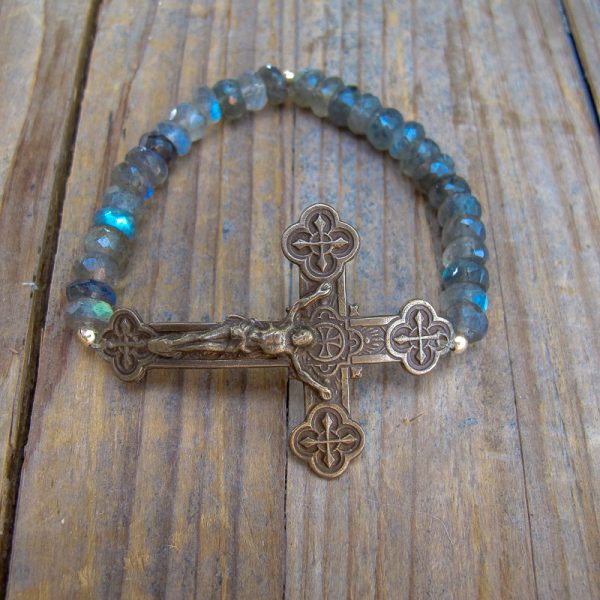 Crucifix on Labradorite Gemstone Bracelet - Image 3