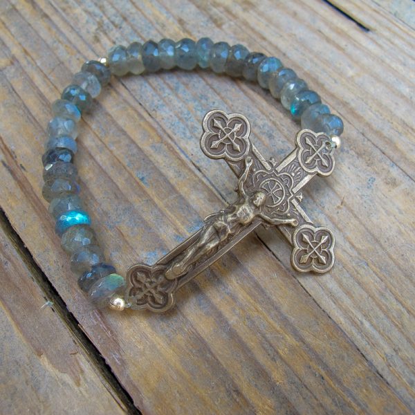 Crucifix on Labradorite Gemstone Bracelet - Image 2