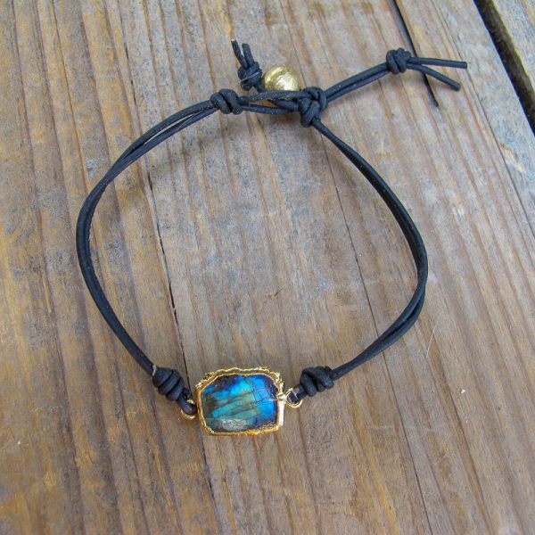 Labradorite & Leather Gemstone Bracelet