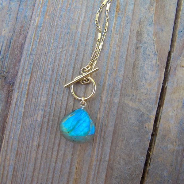 AAA Labradorite Teardrop Necklace in Gold