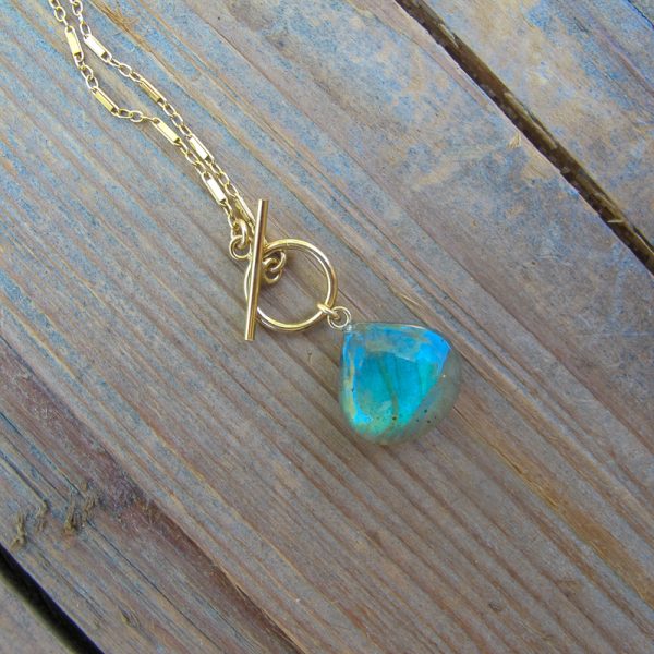 AAA Labradorite Teardrop Necklace in Gold - Image 2