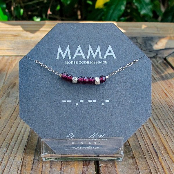 Garnet Mama Morse Code Necklace