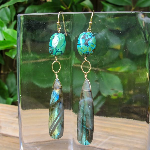 Turquoise & Labradorite Earrings - Image 2