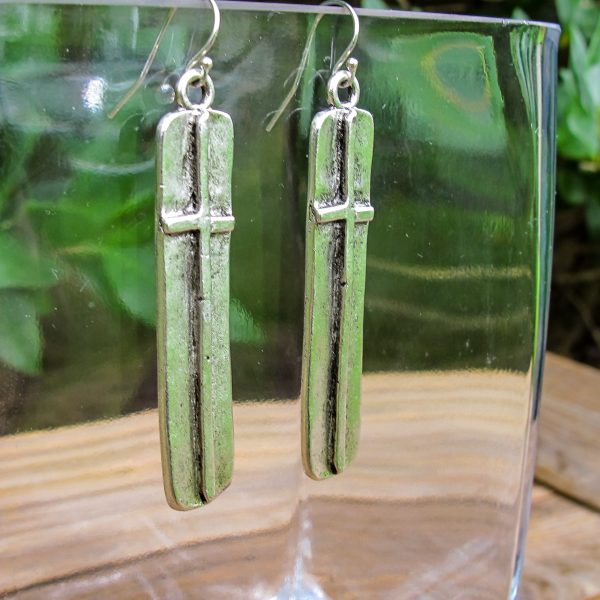 Pewter Cross Earrings - Large - Image 2