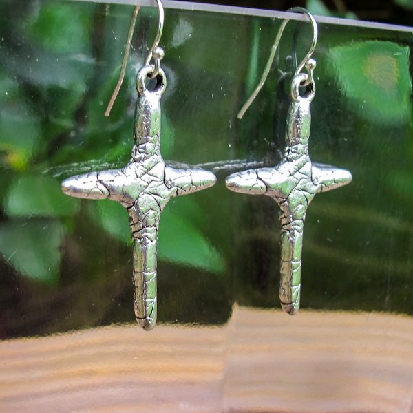 Crinkle Cross in Gold or Silver Pewter Earrings - Image 6