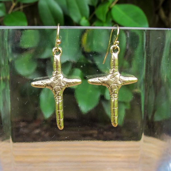 Crinkle Cross in Gold or Silver Pewter Earrings - Image 4