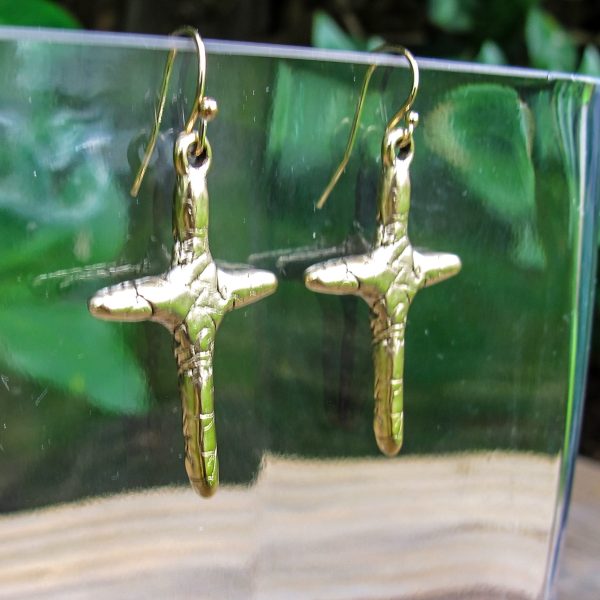 Crinkle Cross in Gold or Silver Pewter Earrings - Image 3