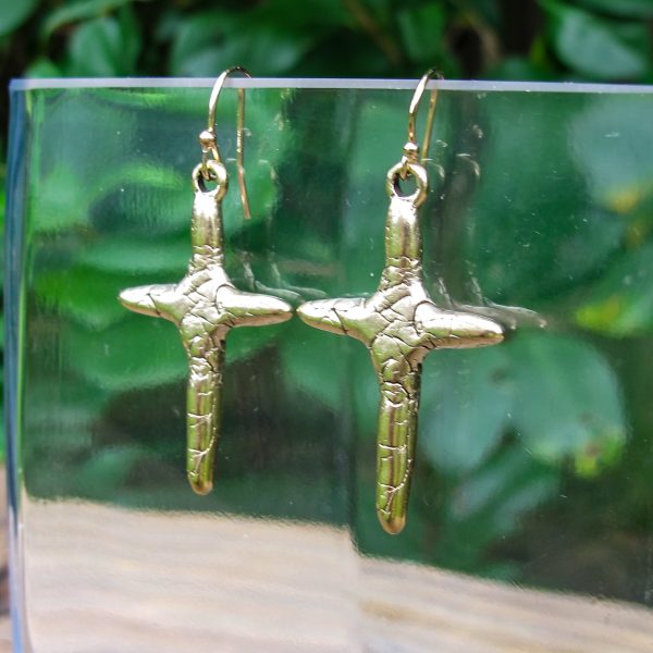 Crinkle Cross in Gold or Silver Pewter Earrings - Image 2