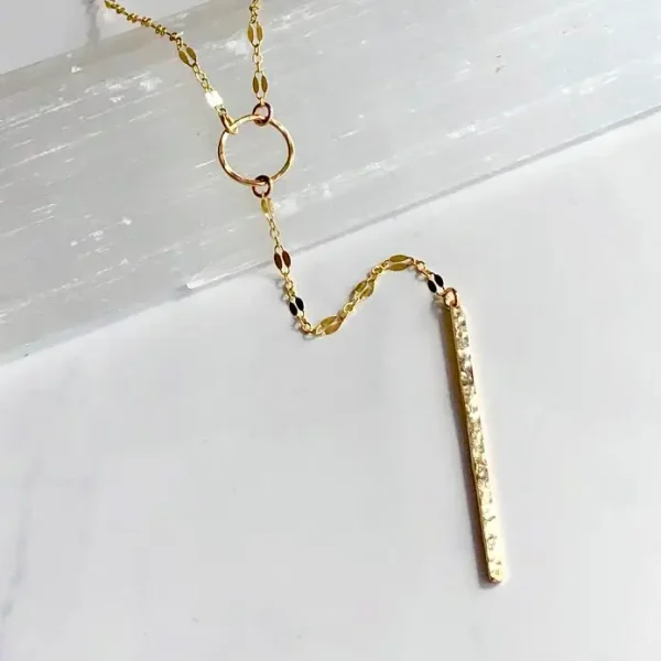 14k Gold Filled Lariat Bar Drop Necklace