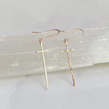 Hammered Gold Filled Cross Earrings
