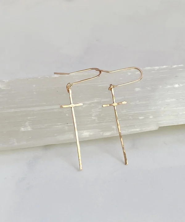 Hammered Gold Filled Cross Earrings