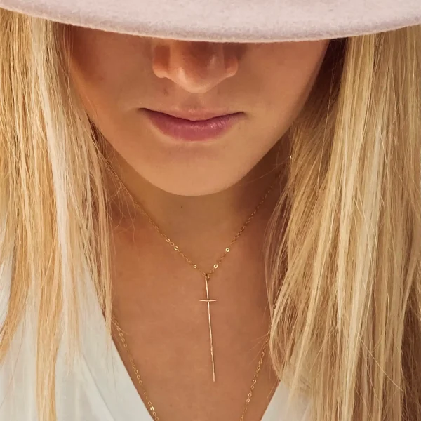Gold Filled Hammered Cross Necklace - Image 4