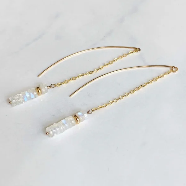 Moonstone Heishi Threader Earrings 14k Gold Filled