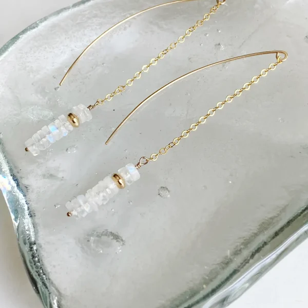 Moonstone Heishi Threader Earrings 14k Gold Filled - Image 2