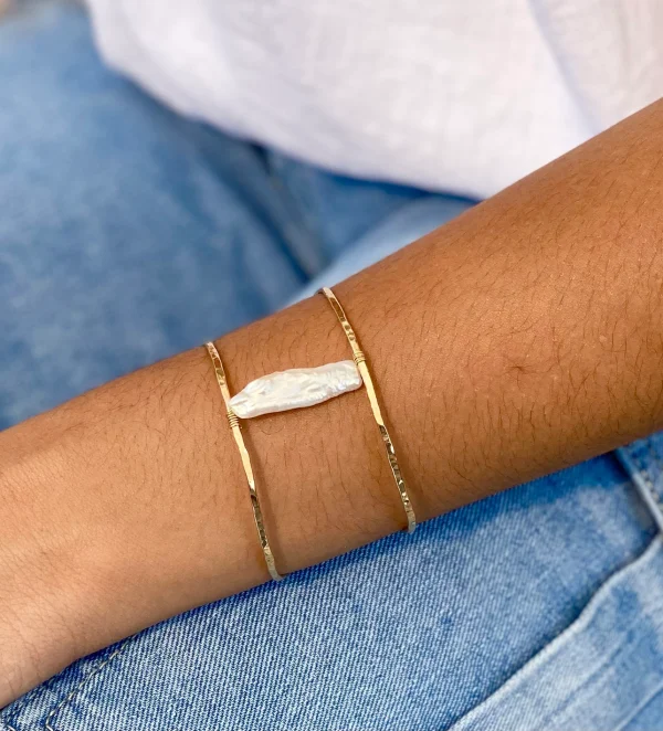 14k Gold Filled Organic Pearl Cuff - Image 4
