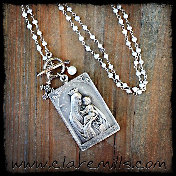 Our Lady of Carmel & Sacred Heart of Jesus Antique Necklace - Image 2
