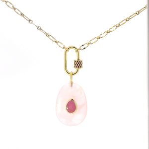 “Rose-Glow Locket” Rose Quartz, Ruby & Garnet Necklace