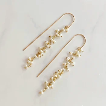 Pearl Cluster Threader Drop Earrings 14k Gold Filled