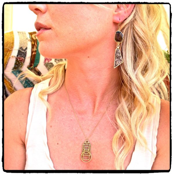 Black Obsidian Slice & Druzy Earrings - Image 2