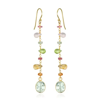 Flower Fields Bezel Dangles Green Amethyst