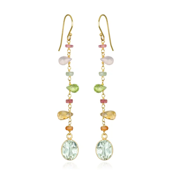 Flower Fields Bezel Dangles Green Amethyst