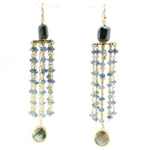 “Northern Lights Cascade” Labradorite & Kyanite Chandelier Earrings