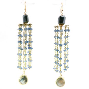 “Northern Lights Cascade” Labradorite & Kyanite Chandelier Earrings