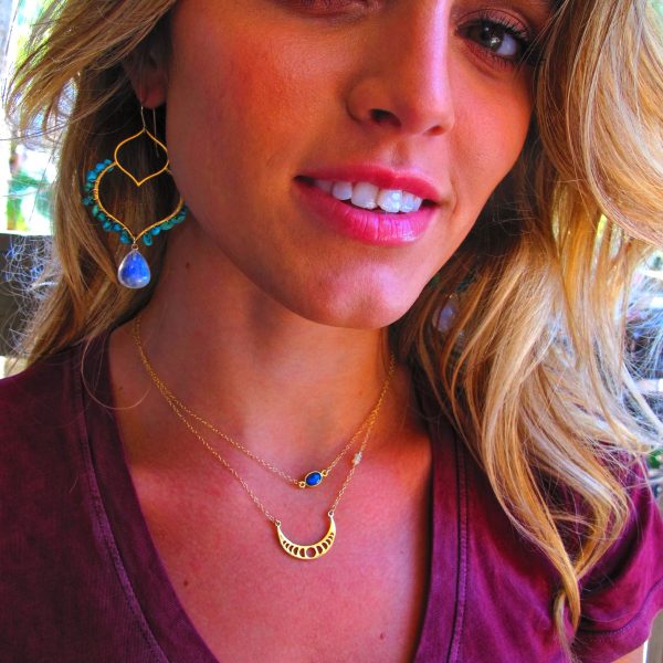 Bronze Geometric Cresent Moon with Baby Ethiopian Opals