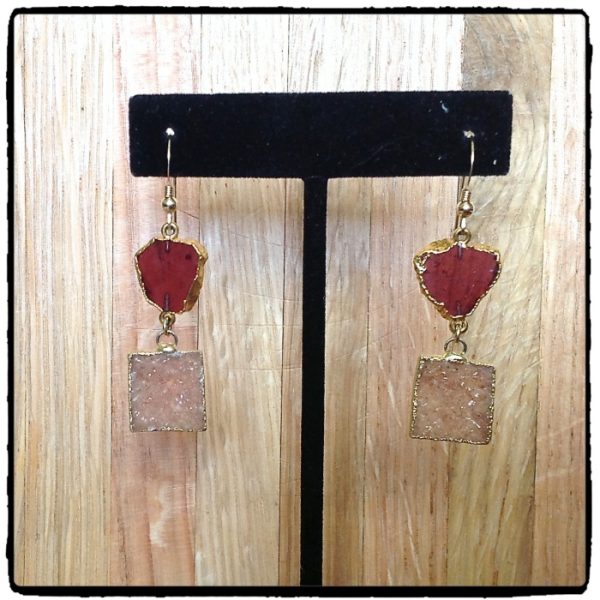 Garnet Slice Square Druzy Earrings - Image 3