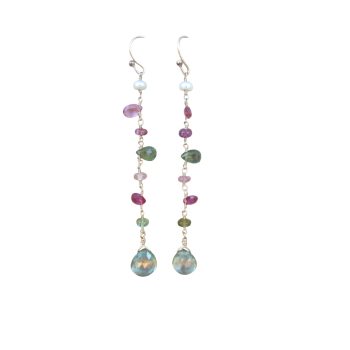 Flower Fields Cascading Earrings Pink Tourmaline & Green Amethyst