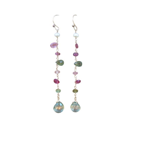 Flower Fields Cascading Earrings Pink Tourmaline & Green Amethyst