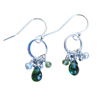 Green Tourmaline, Peridot, & Pearl Earrings