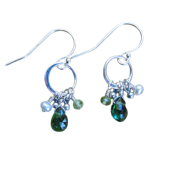 Green Tourmaline, Peridot, & Pearl Earrings