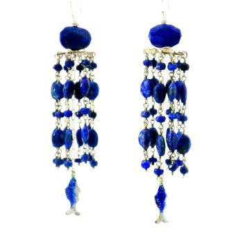 “Ocean-Wisdom Cascade” Lapis Chandelier Earrings