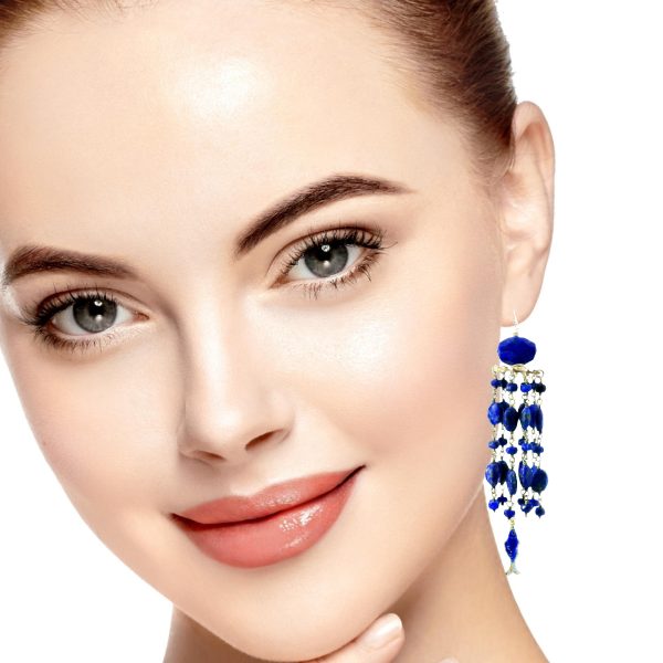 “Ocean-Wisdom Cascade” Lapis Chandelier Earrings - Image 2