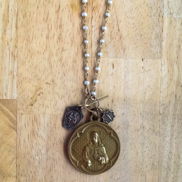 Sacred Heart and Mary Antique Medals Necklace - Image 4