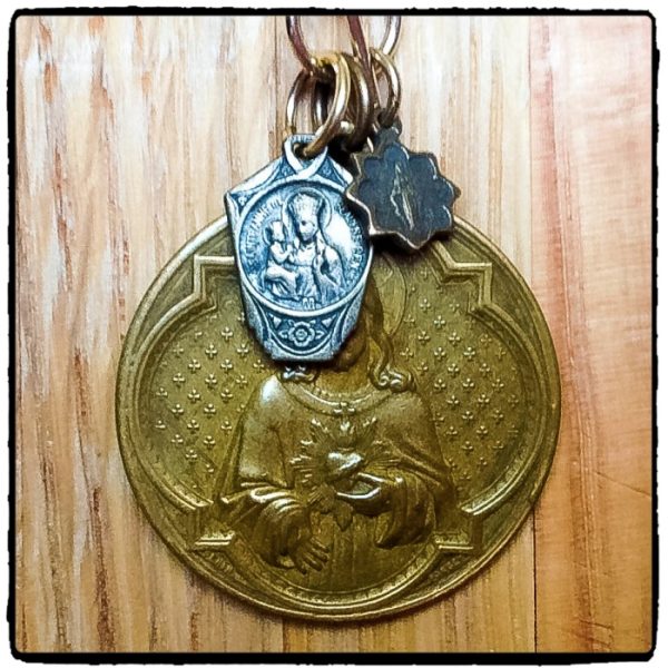Sacred Heart and Mary Antique Medals Necklace - Image 2