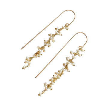 Pearl Cluster Threader Drop Earrings 14k Gold Filled