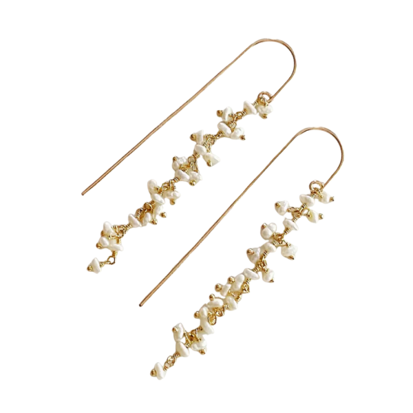 Pearl Cluster Threader Drop Earrings 14k Gold Filled