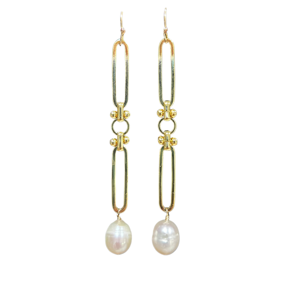 Paperclip Chain and Pearl Earrings