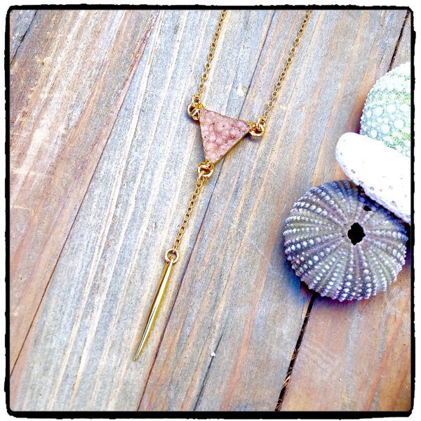 Sand Druzy Triangle "Y" Spike Necklace