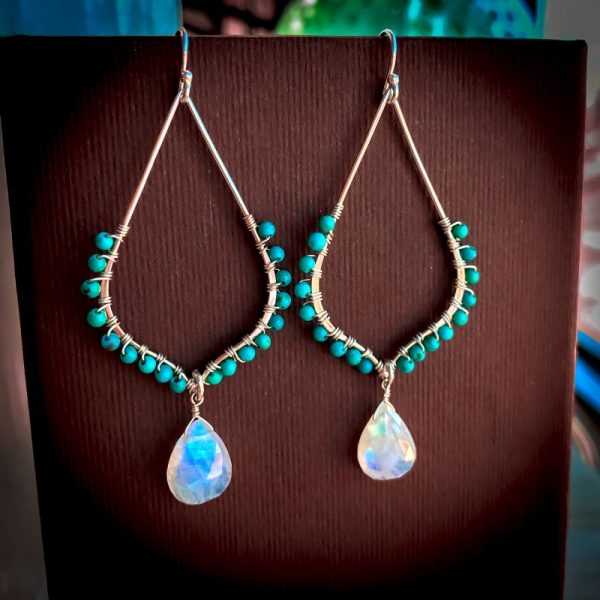 Moonstone & Turquoise Teardrop Earrings