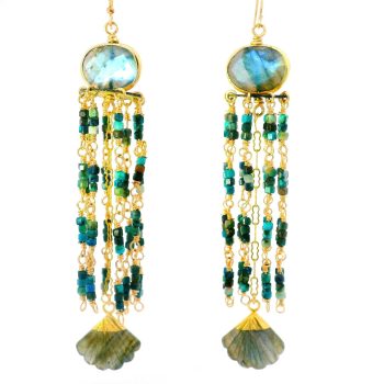 “Aurora-Tide Cascade” Labradorite & Chrysocolla Chandelier Earrings