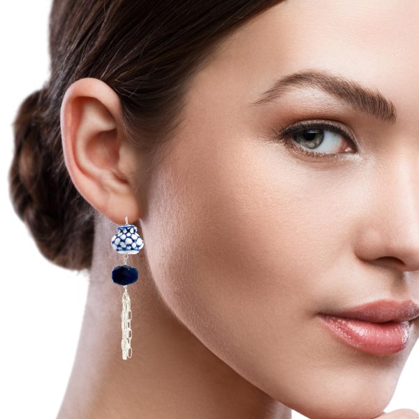 “Porcelain–Sky Tassel” Lapis & Silver Earrings - Image 2