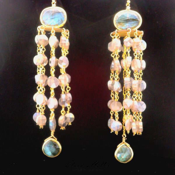 “Aurora-Glow Cascade” Labradorite Chandelier Earrings