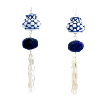 “Porcelain–Sky Tassel” Lapis & Silver Earrings