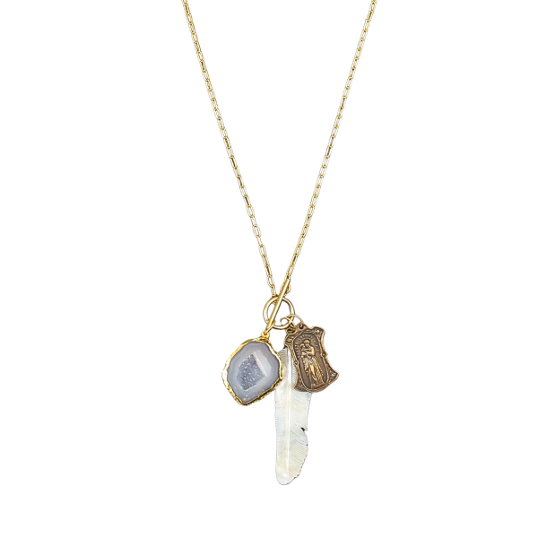 “Guardian Feather” Geode & Mother-of-Pearl Toggle Necklace - Image 5