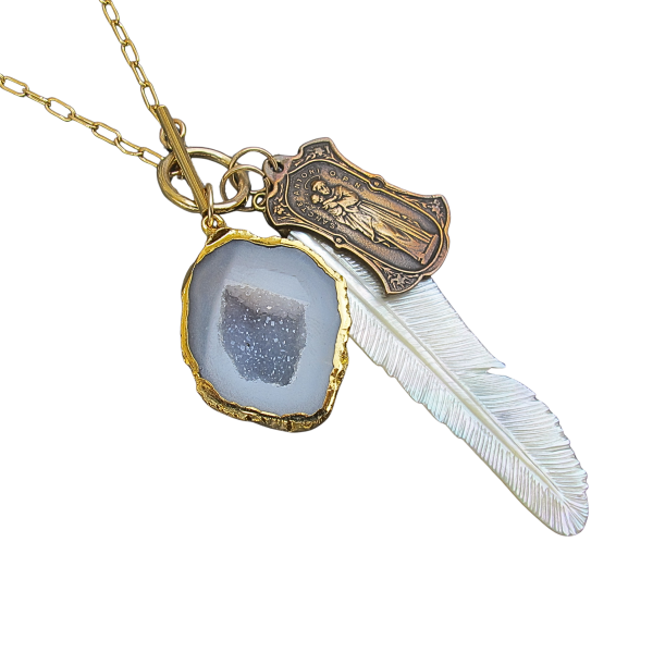 “Guardian Feather” Geode & Mother-of-Pearl Toggle Necklace - Image 4