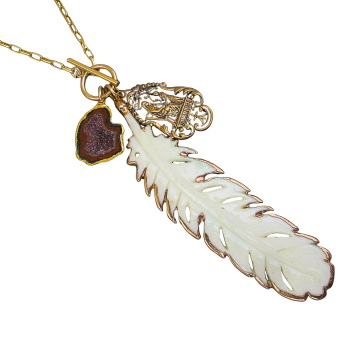 “Crimson Guardian” Geode & Bone-Feather Toggle Necklace